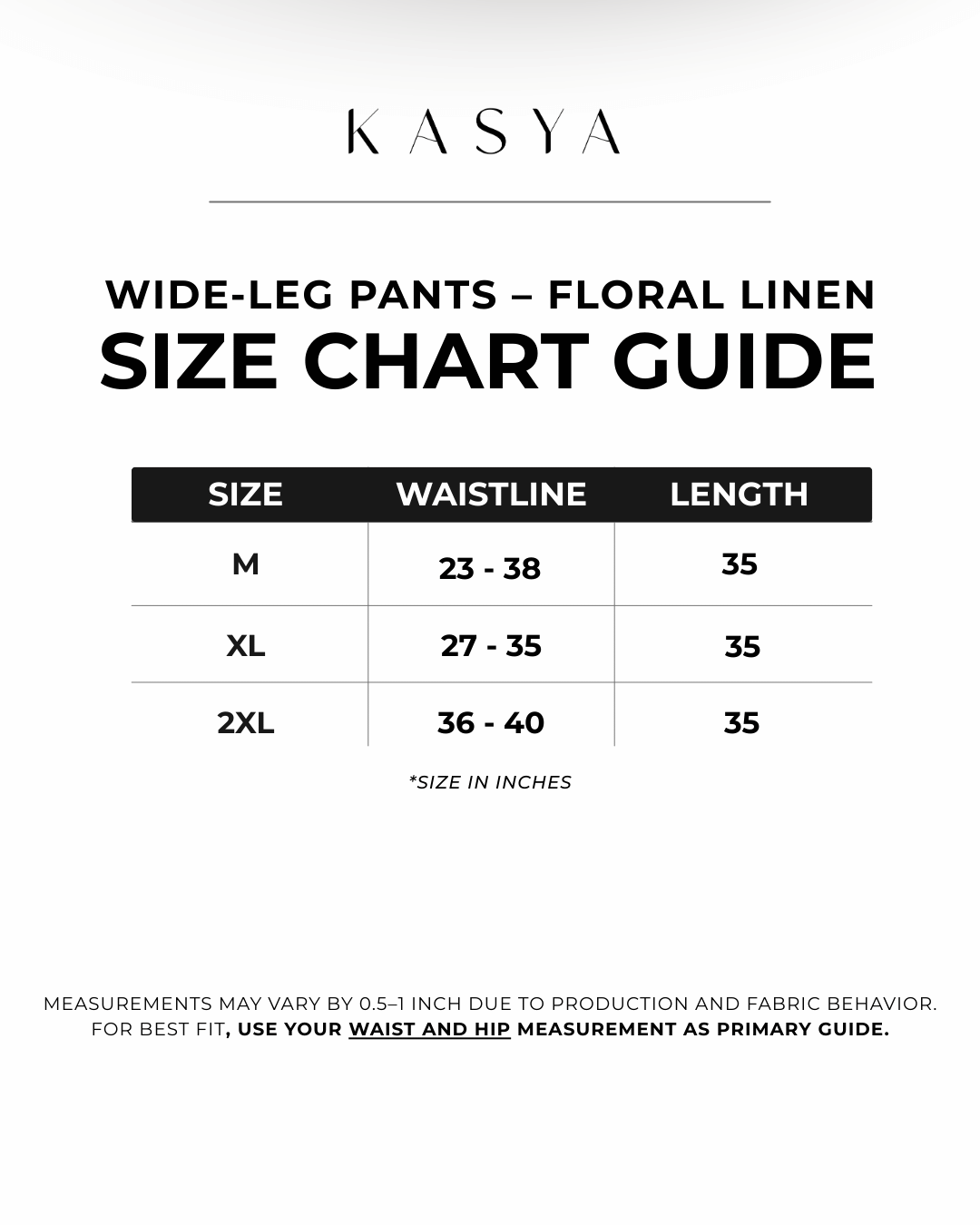 Wide-Leg Pants – Floral Linen Size Chart