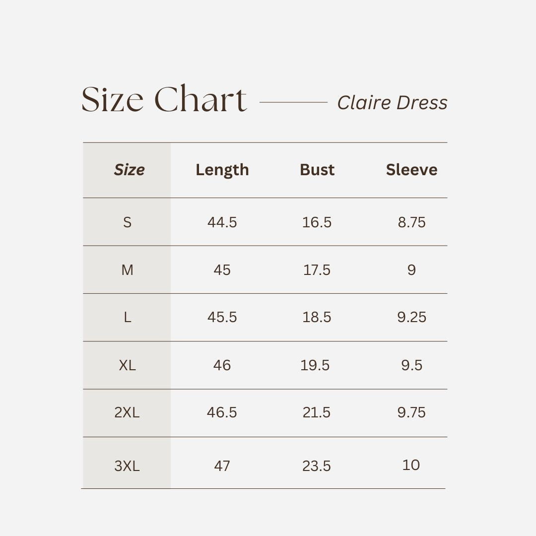 ChocoBrown Claire Soft Linen Dress Size Chart